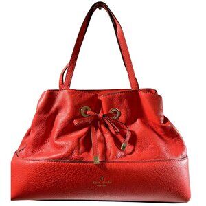 Kate Spade New York Red Pebbled Leather Tote Bag With Adjustable Bow Gold